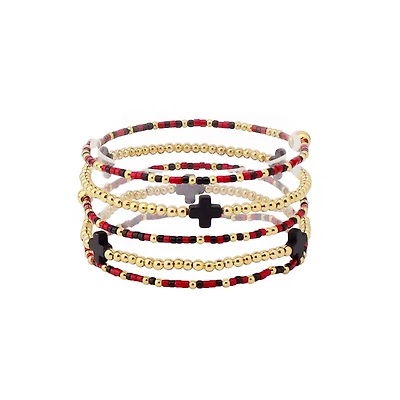 Beaded Bracelet Stack in Red and Black