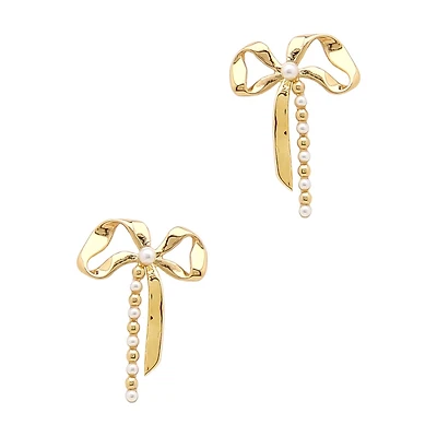 Pearl and Gold Bow Earrings