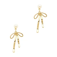 Pearl with Bows Gold Drop Earrings