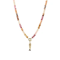 Pink Stone and Fish Charm Necklace