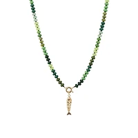 Green Stone and Fish Charm Necklace