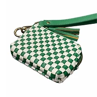 Woven Wristlet in Green and Cream