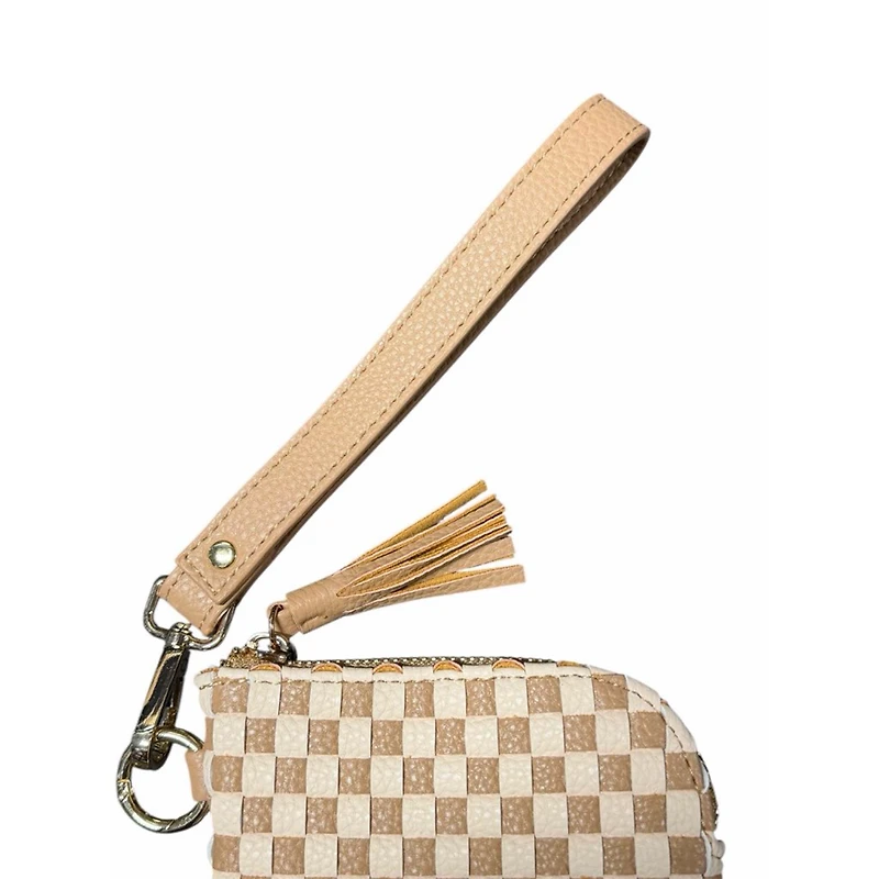 Woven Wristlet in Tan and Cream