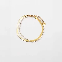 Gold Snake Chain and Pearl Chain Bracelet