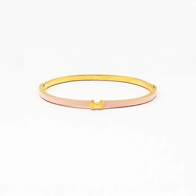Pink Enamel and Gold Bracelet
