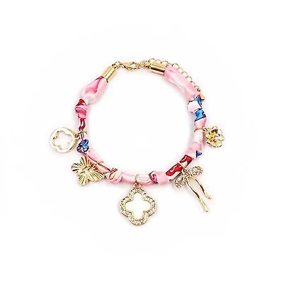 Clover Bow Scarf Charm Bracelet