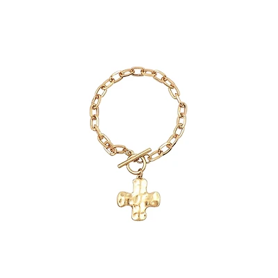 Chain Link Bracelet with Hammered Cross Pendant
