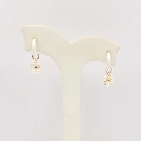 Pearl Daisy and White Enamel Hoop Earrings