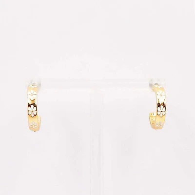 Flower Print Gold Hoop Earrings