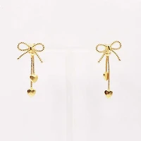 Gold Bow with Hearts Dangle Earrings
