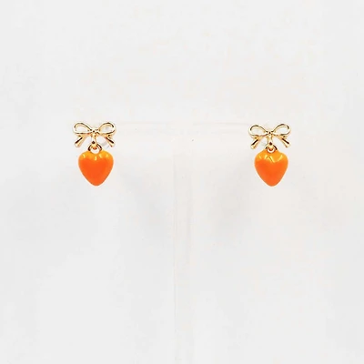 Bow and Heart Drop Earrings in Dark Orange