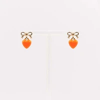 Bow and Heart Drop Earrings in Orange