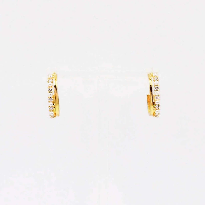 Pearl and Diamond Gold Hoop Earrings