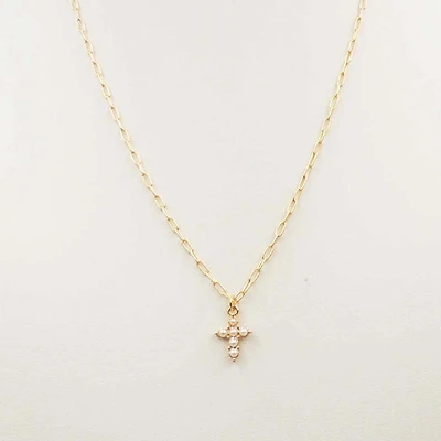 Dainty Pearl Cross Necklace