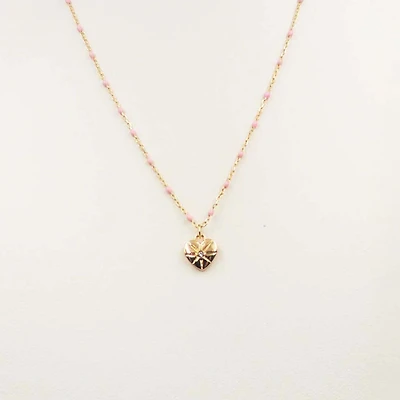 Mini Heart Gold and Pink Chain Necklace