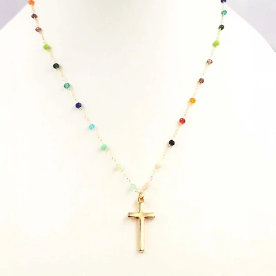 Multi Color Bead Cross Necklace