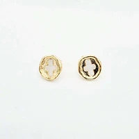 Round Gold Stud Earrings with Mop Cross