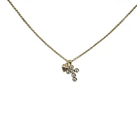Tiny Heart and Crystal Cross Gold Necklace