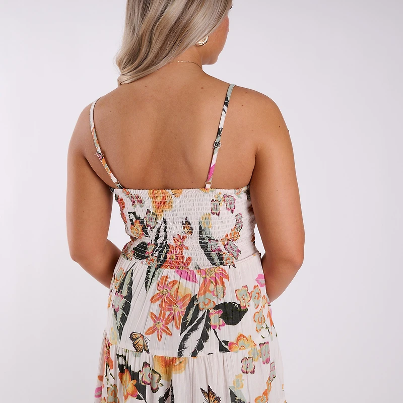 Tropical Blooms Keyhole Tiered Sleeveless Dress