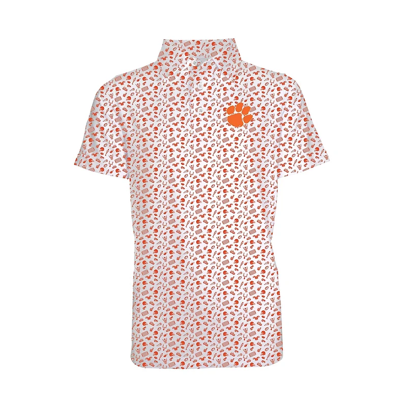 Youth Clemson Scattered Print Polo Orange