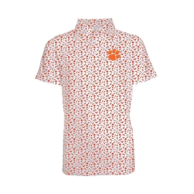 Youth Clemson Scattered Print Polo Orange