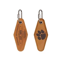 Clemson Tan Leather Diamond Keychain
