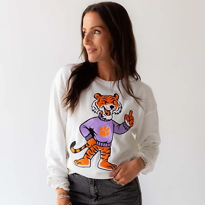 Women's Clemson Mascot Chenille Patch Crewneck Sweatshirt