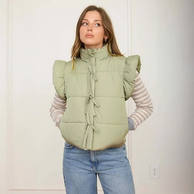 Bow Front Vest Light Olive