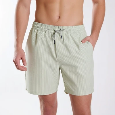 Seersucker Stripe Volley Swim Shorts Light Sage