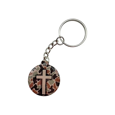 Tap To Pray River Rock Camo Cross Keychain