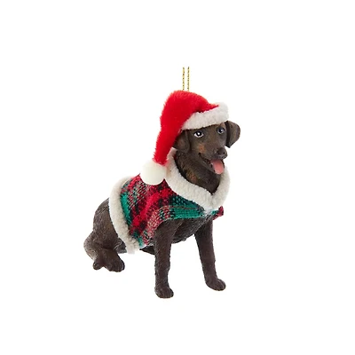 Chocolate Lab with Coat Ornament