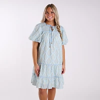 Floral Printed Neck Tie Tiered Dress