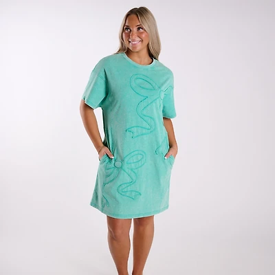 Turquoise Bow Knit Dress