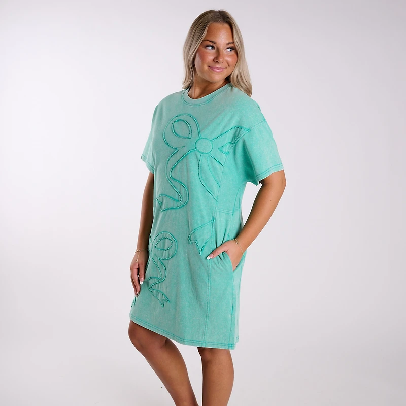 Turquoise Bow Knit Dress