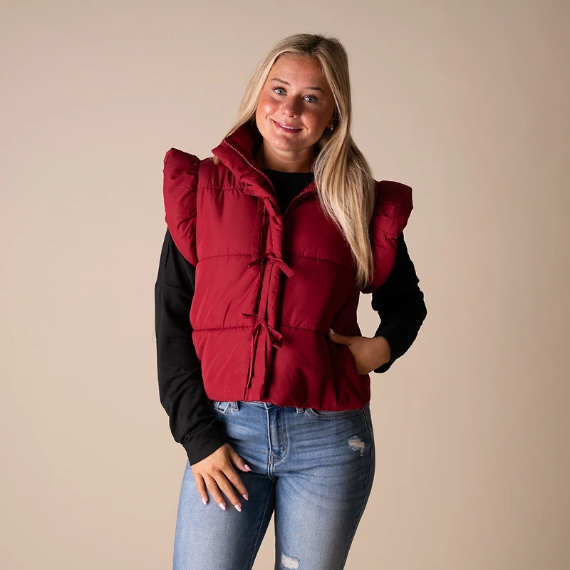 Bow Front Vest Burgundy