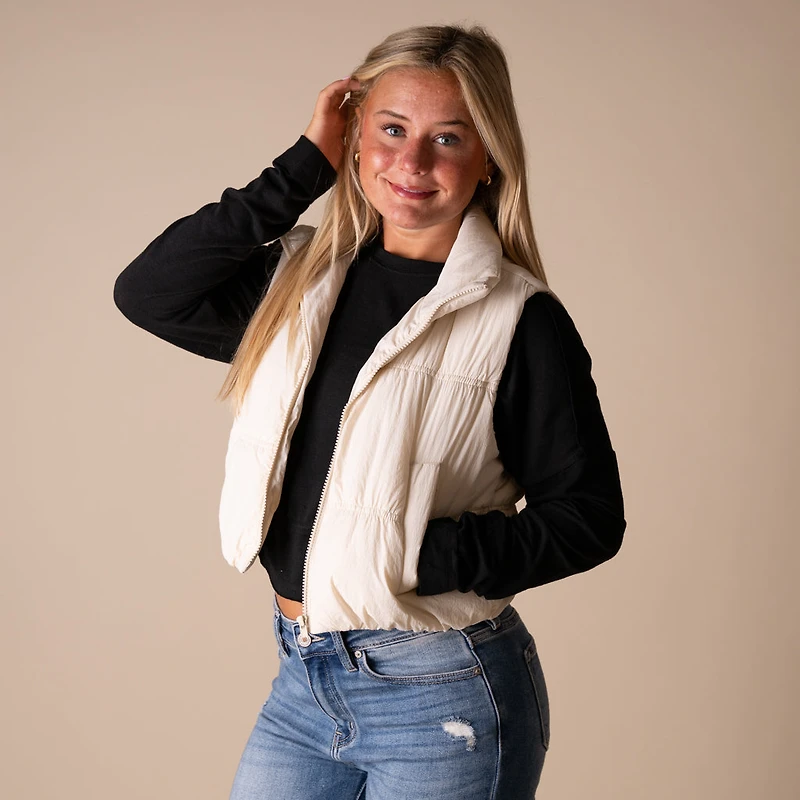 Ruched Cropped Vest Ivory