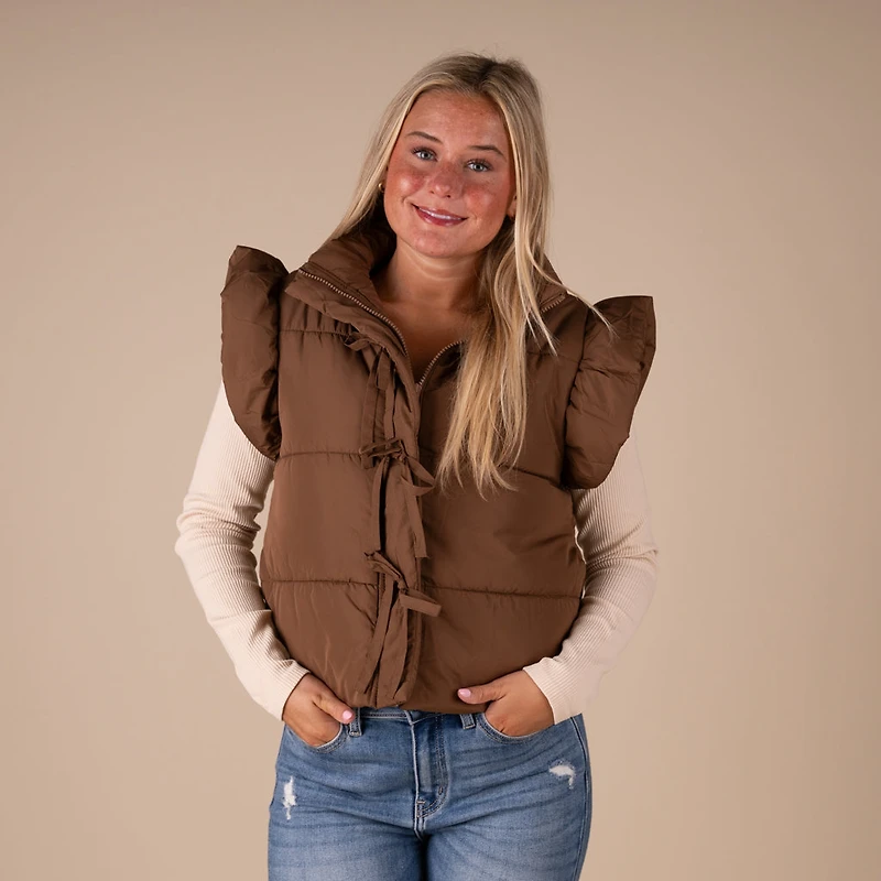 Bow Front Vest Brown