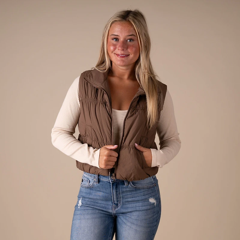Ruched Cropped Vest Mocha