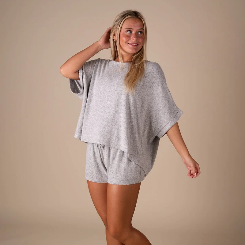 Oversized Hacci Short Sleeve Lounge Top