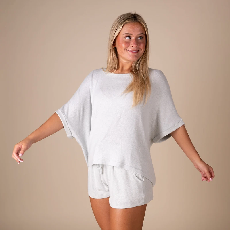 Oversized Hacci Short Sleeve Lounge Top