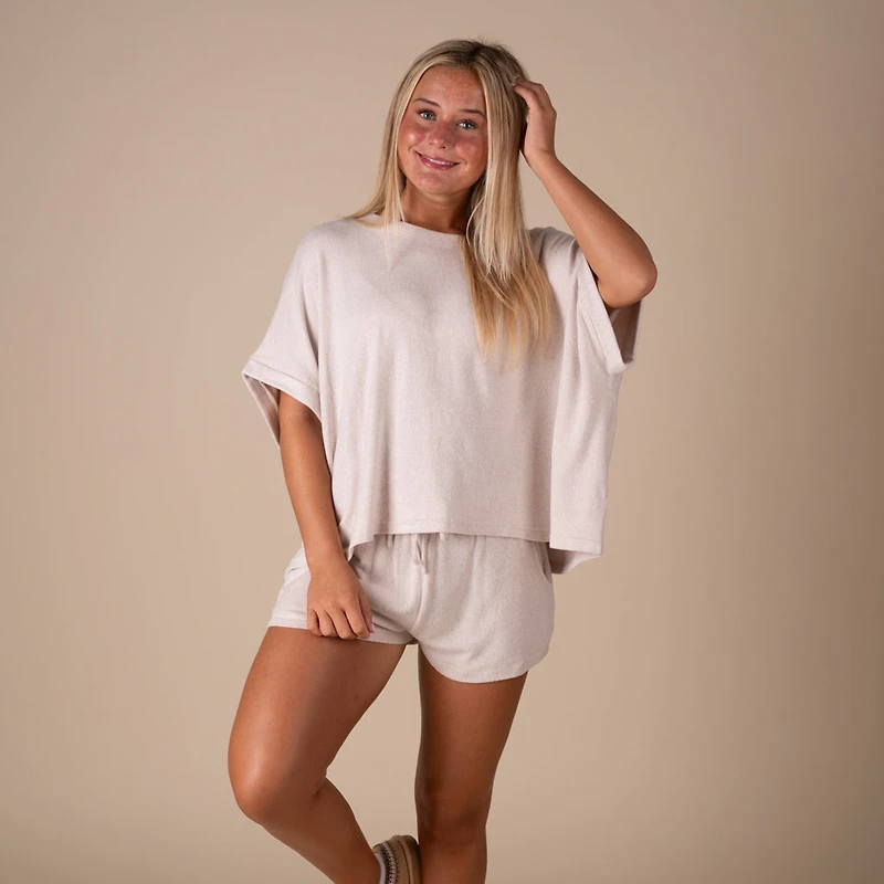 Oversized Hacci Short Sleeve Lounge Top