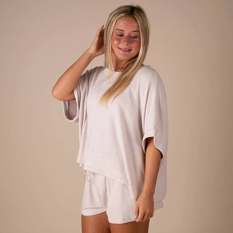 Oversized Hacci Short Sleeve Lounge Top