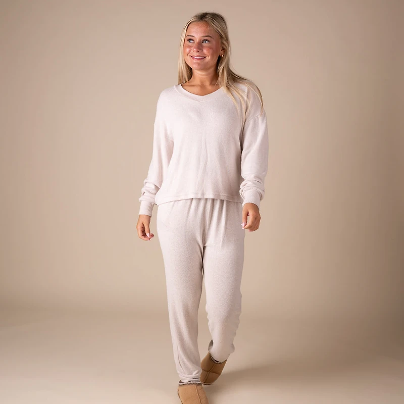 V-Neck Hacci Long Sleeve Lounge Top