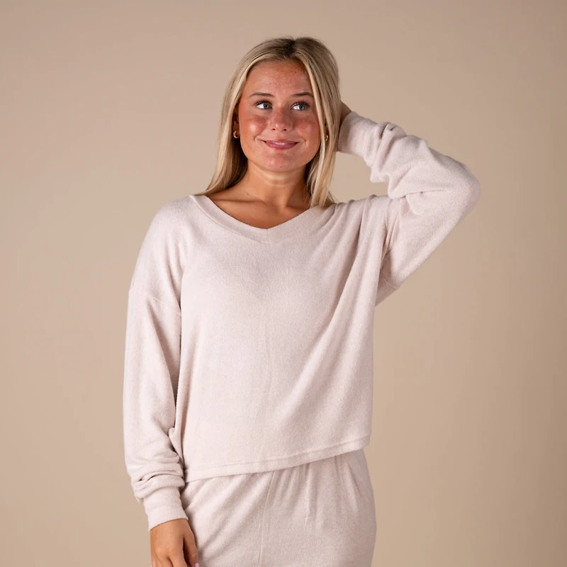 V-Neck Hacci Long Sleeve Lounge Top