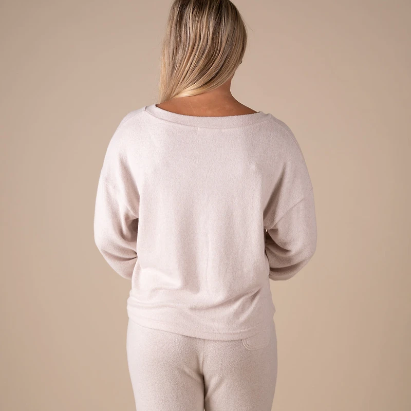 V-Neck Hacci Long Sleeve Lounge Top