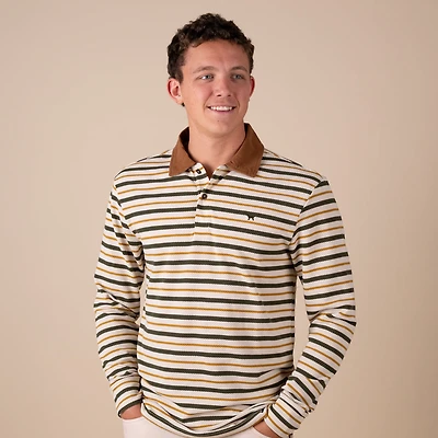 Men's Rugby Long Sleeve Polo Yellow Stripes