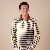 Men's Rugby Long Sleeve Polo Yellow Stripes