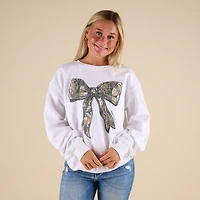 Camo Bow Crewneck Sweatshirt White