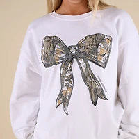 Camo Bow Crewneck Sweatshirt White