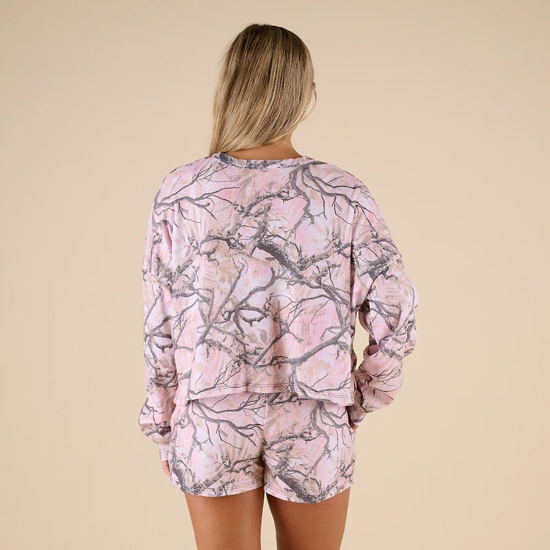Women's Woodlands Pink Camo Long Sleeve Henley